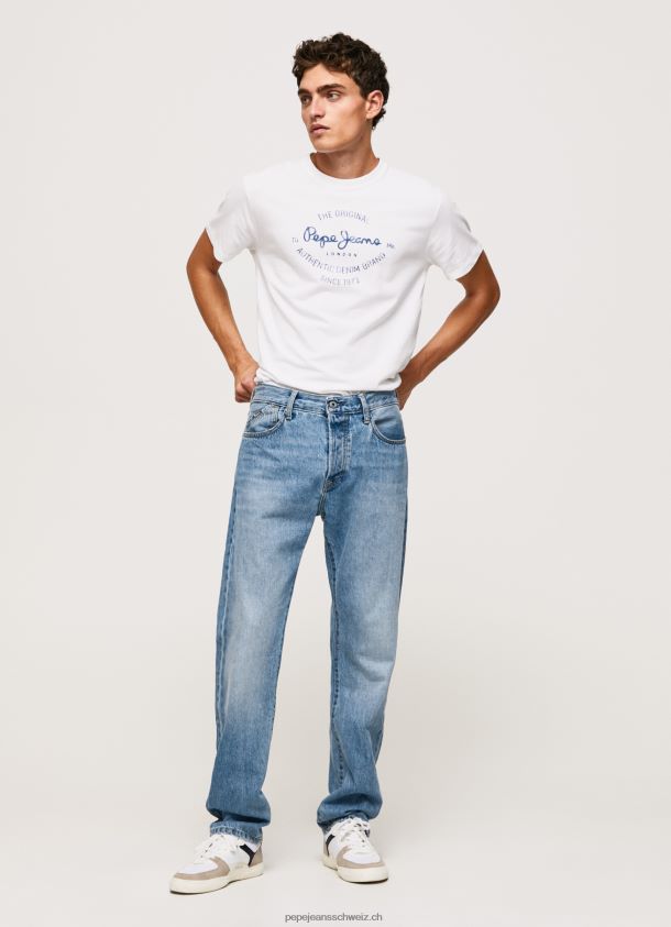 bedrucktes T-Shirt aus Baumwolle mit Logo Männer Pepe Jeans Weiss 84XH6T921