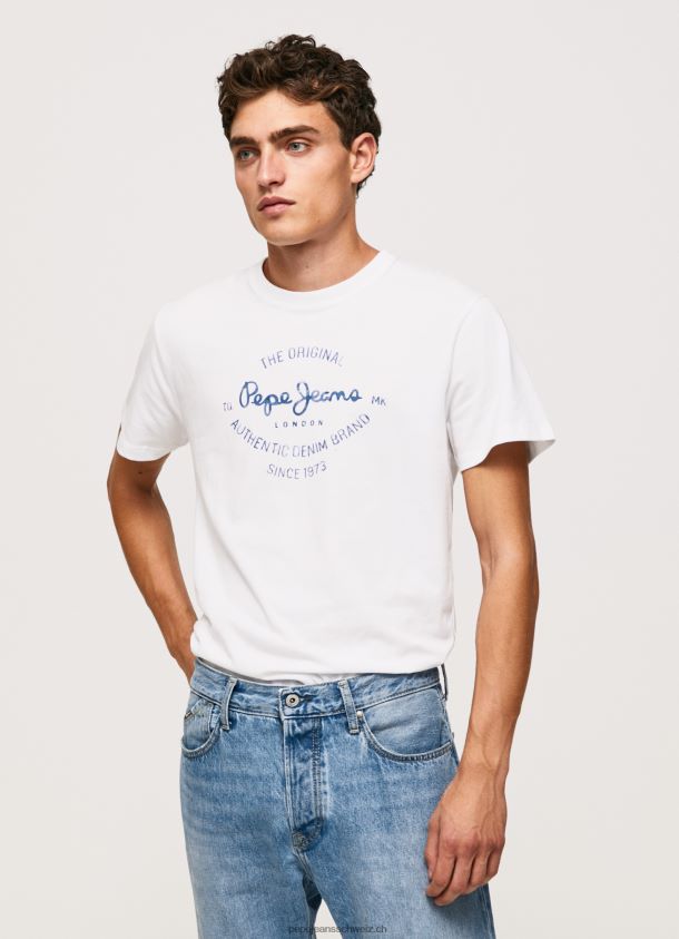 bedrucktes T-Shirt aus Baumwolle mit Logo Männer Pepe Jeans Weiss 84XH6T921