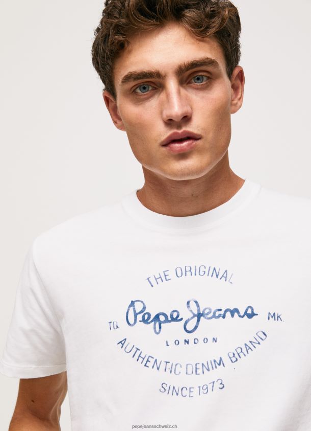 bedrucktes T-Shirt aus Baumwolle mit Logo Männer Pepe Jeans Weiss 84XH6T921