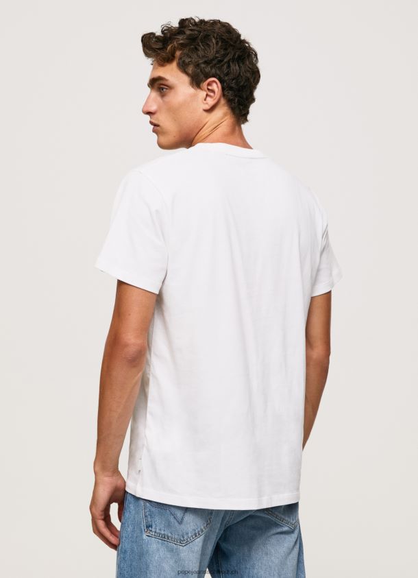 bedrucktes T-Shirt aus Baumwolle mit Logo Männer Pepe Jeans Weiss 84XH6T921