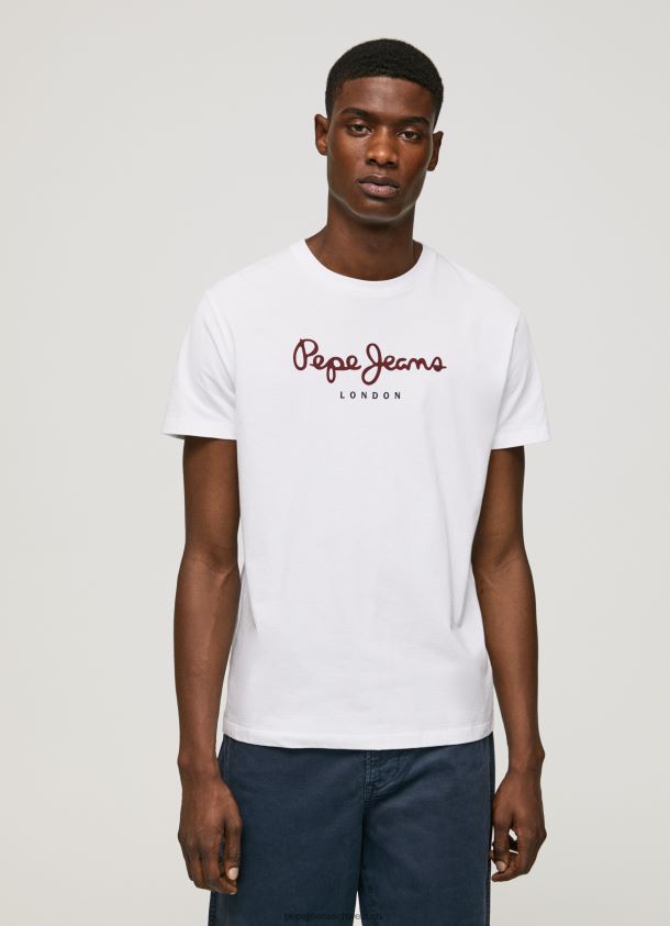 bedrucktes T-Shirt aus Baumwolle mit Logo Männer Pepe Jeans Weiss 84XH6T998