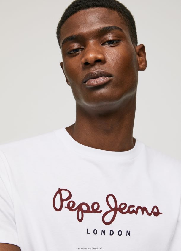 bedrucktes T-Shirt aus Baumwolle mit Logo Männer Pepe Jeans Weiss 84XH6T998