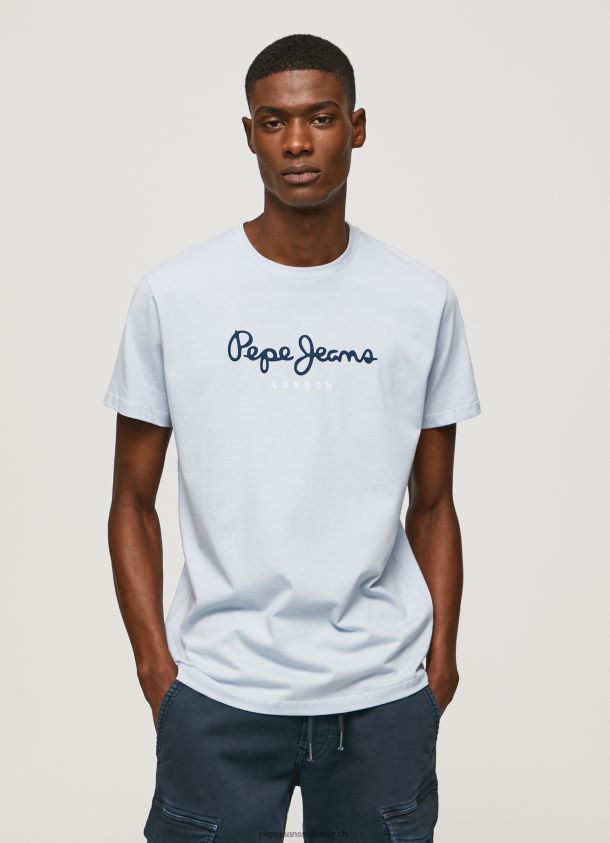 bedrucktes T-Shirt aus Baumwolle mit Logo Männer Pepe Jeans blau bleichen 84XH6T933