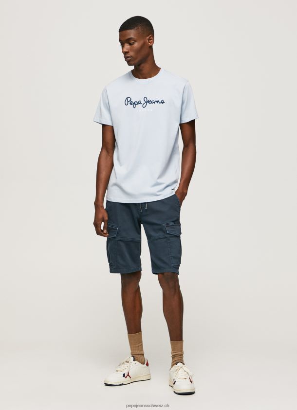 bedrucktes T-Shirt aus Baumwolle mit Logo Männer Pepe Jeans blau bleichen 84XH6T933