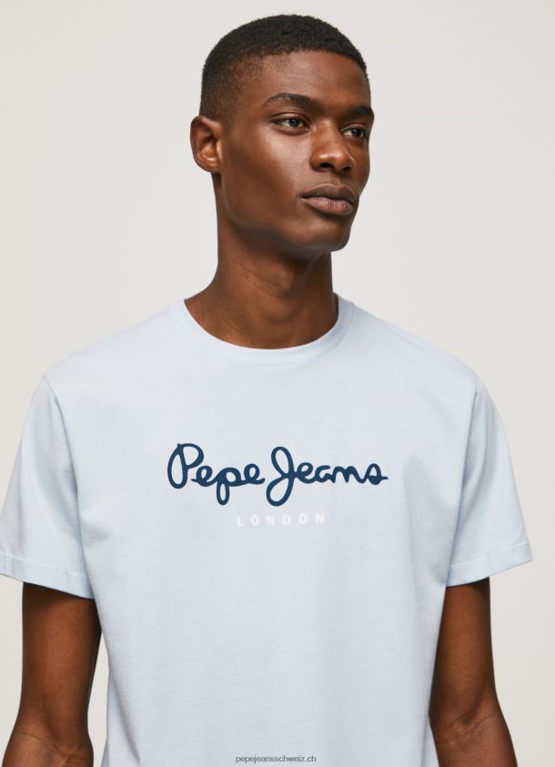 bedrucktes T-Shirt aus Baumwolle mit Logo Männer Pepe Jeans blau bleichen 84XH6T933