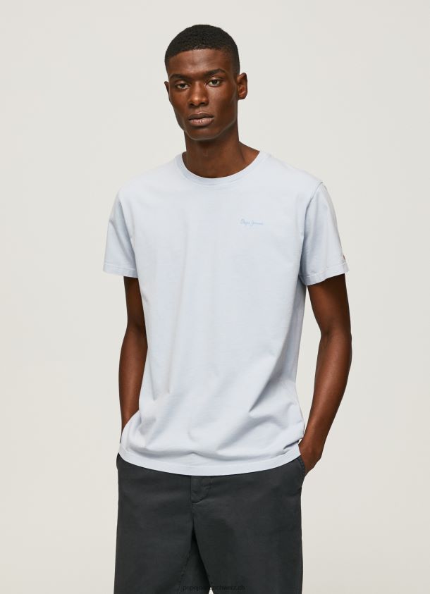 bedrucktes T-Shirt aus Baumwolle mit Logo Männer Pepe Jeans blau bleichen 84XH6T947