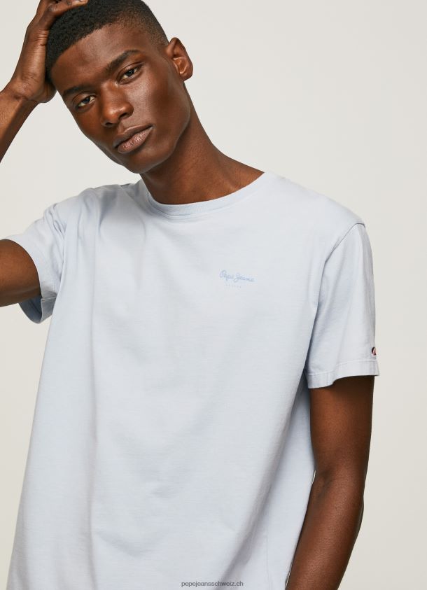 bedrucktes T-Shirt aus Baumwolle mit Logo Männer Pepe Jeans blau bleichen 84XH6T947