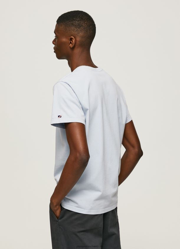 bedrucktes T-Shirt aus Baumwolle mit Logo Männer Pepe Jeans blau bleichen 84XH6T947