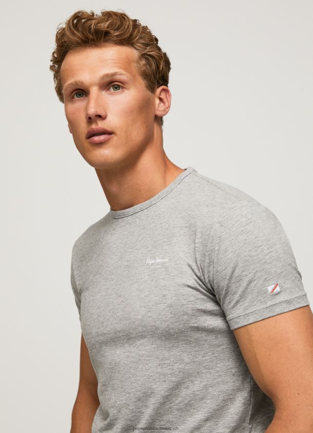 bedrucktes T-Shirt aus Baumwolle mit Logo Männer Pepe Jeans grau meliert 84XH6T1013
