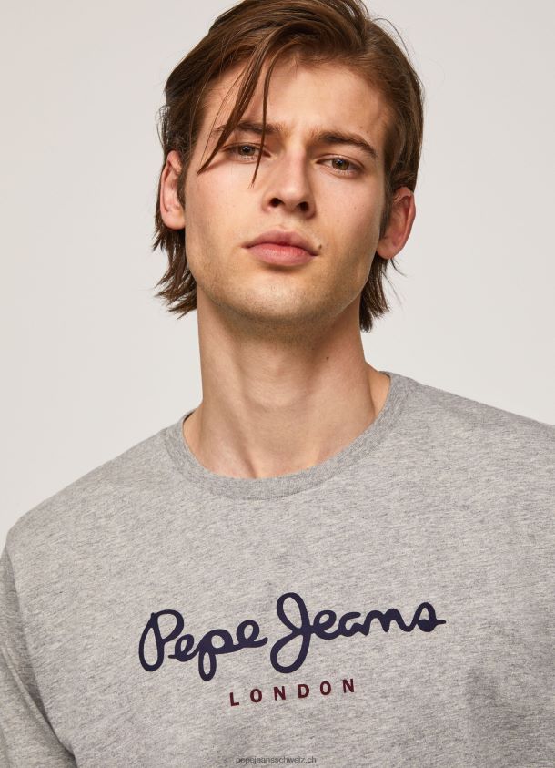 bedrucktes T-Shirt aus Baumwolle mit Logo Männer Pepe Jeans grau meliert 84XH6T1017