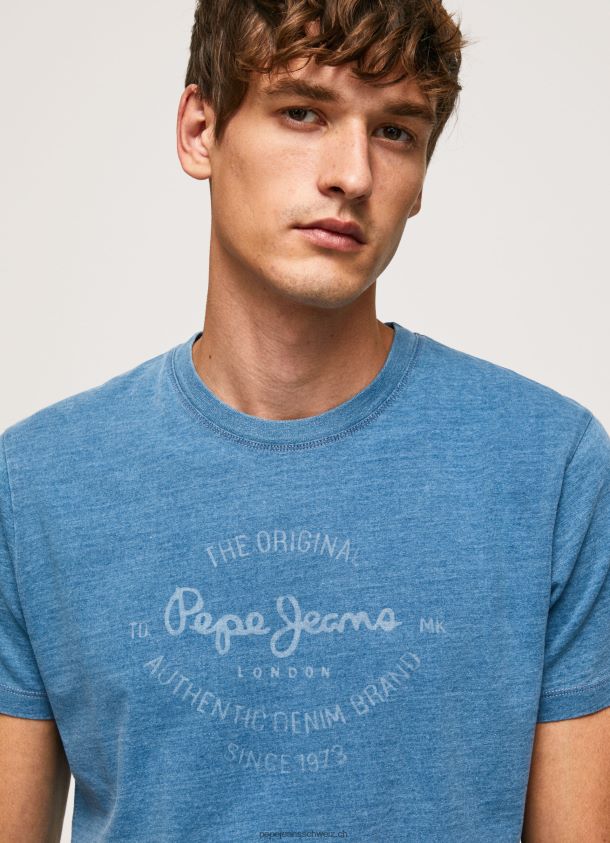 bedrucktes T-Shirt aus Baumwolle mit Logo Männer Pepe Jeans hellblau 84XH6T967