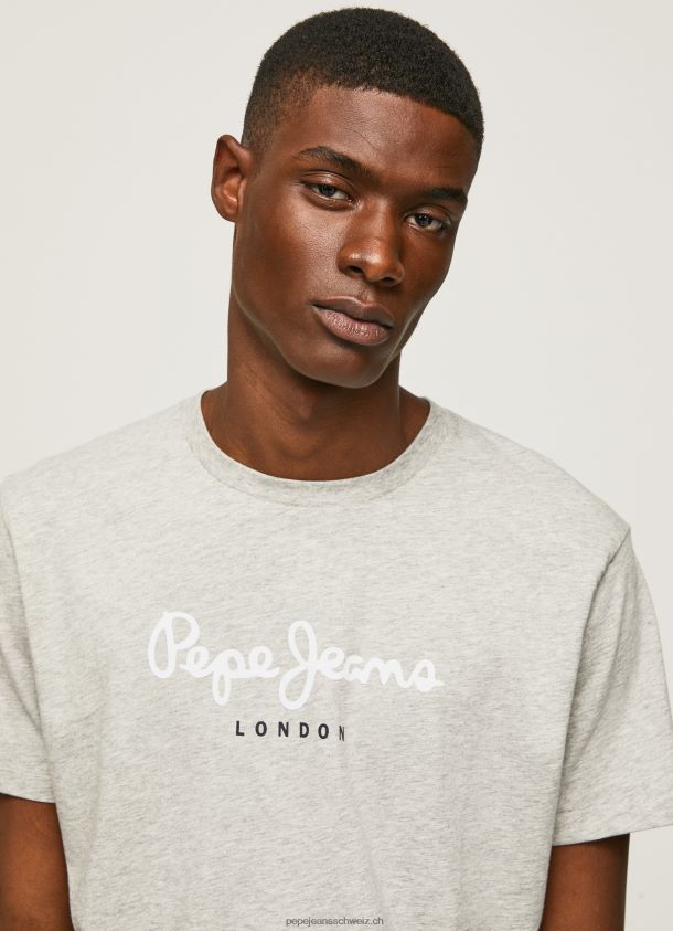 bedrucktes T-Shirt aus Baumwolle mit Logo Männer Pepe Jeans hellgrau meliert 84XH6T918