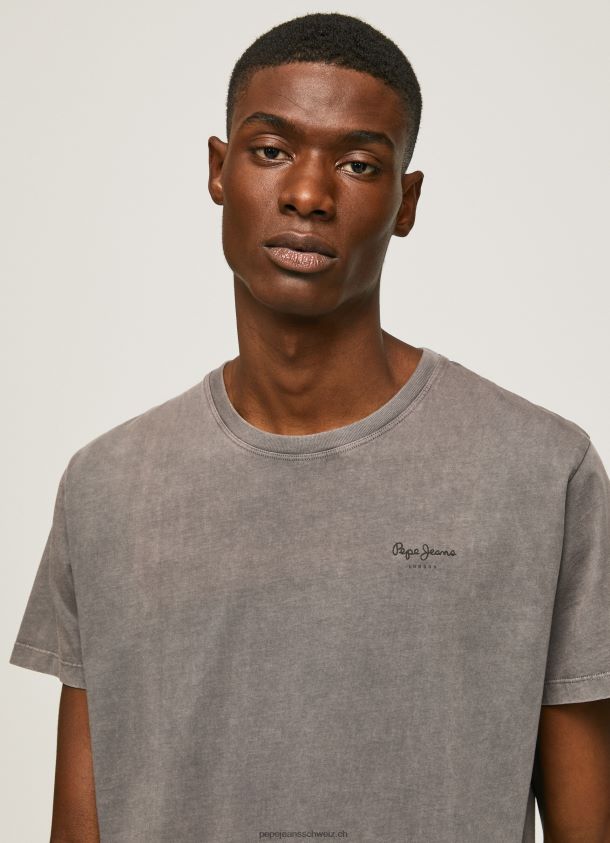 bedrucktes T-Shirt aus Baumwolle mit Logo Männer Pepe Jeans schwarz gewaschen 84XH6T927