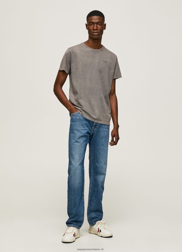 bedrucktes T-Shirt aus Baumwolle mit Logo Männer Pepe Jeans schwarz gewaschen 84XH6T927