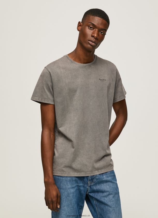 bedrucktes T-Shirt aus Baumwolle mit Logo Männer Pepe Jeans schwarz gewaschen 84XH6T927