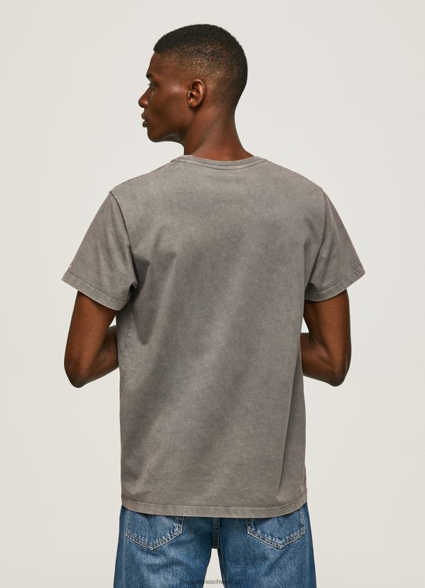bedrucktes T-Shirt aus Baumwolle mit Logo Männer Pepe Jeans schwarz gewaschen 84XH6T927