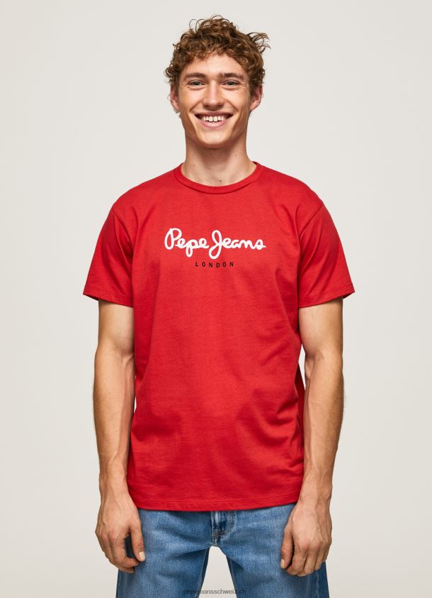 bedrucktes T-Shirt aus Baumwolle mit Logo Männer Pepe Jeans studiorot 84XH6T1016