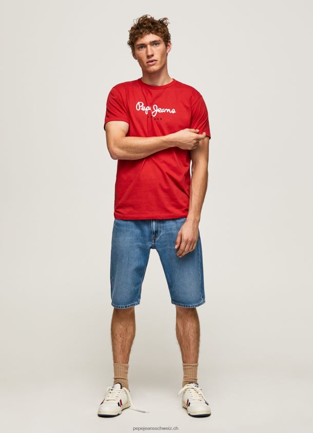 bedrucktes T-Shirt aus Baumwolle mit Logo Männer Pepe Jeans studiorot 84XH6T1016