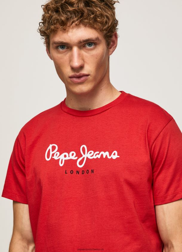 bedrucktes T-Shirt aus Baumwolle mit Logo Männer Pepe Jeans studiorot 84XH6T1016