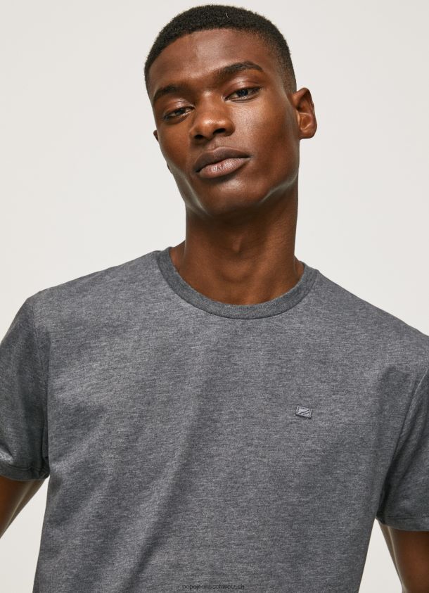 besticktes Logo-T-Shirt Männer Pepe Jeans schwarz gewaschen 84XH6T976