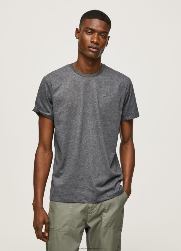 besticktes Logo-T-Shirt Männer Pepe Jeans schwarz gewaschen 84XH6T976