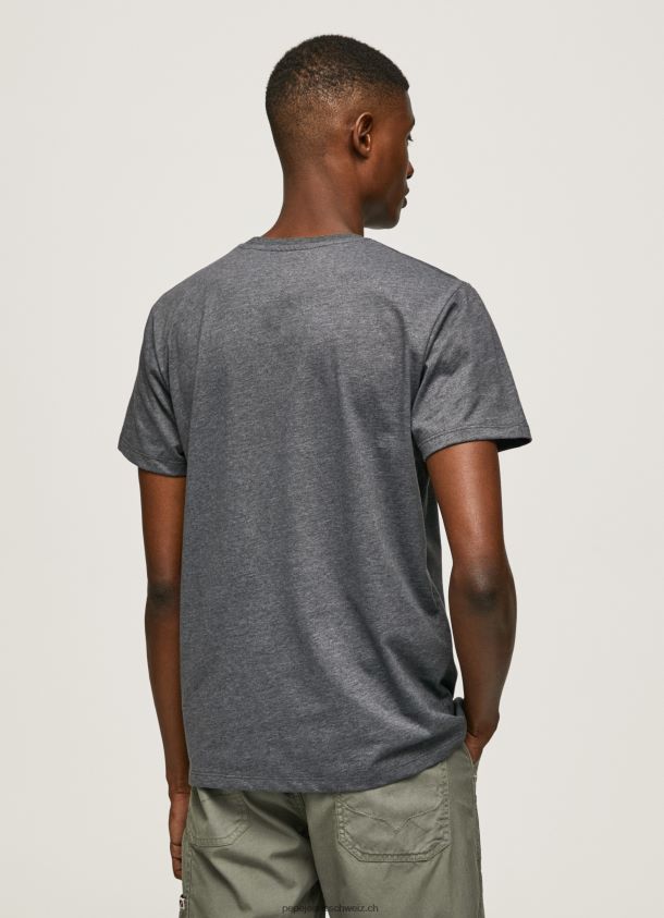 besticktes Logo-T-Shirt Männer Pepe Jeans schwarz gewaschen 84XH6T976