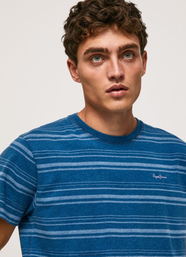 gestreiftes T-Shirt aus bedruckter Baumwolle Männer Pepe Jeans Indigo 84XH6T966