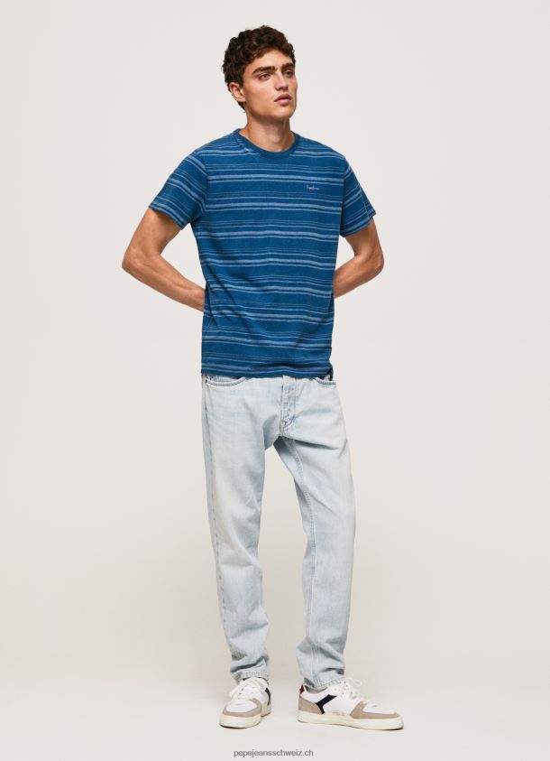 gestreiftes T-Shirt aus bedruckter Baumwolle Männer Pepe Jeans Indigo 84XH6T966