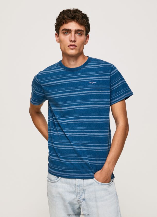 gestreiftes T-Shirt aus bedruckter Baumwolle Männer Pepe Jeans Indigo 84XH6T966