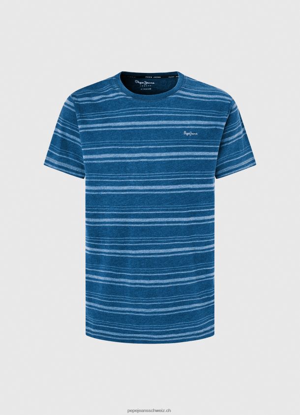 gestreiftes T-Shirt aus bedruckter Baumwolle Männer Pepe Jeans Indigo 84XH6T966