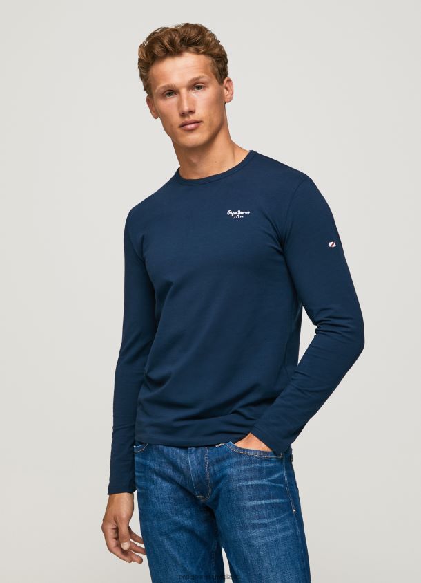 langärmliges T-Shirt aus Baumwolle Männer Pepe Jeans Marine 84XH6T1009