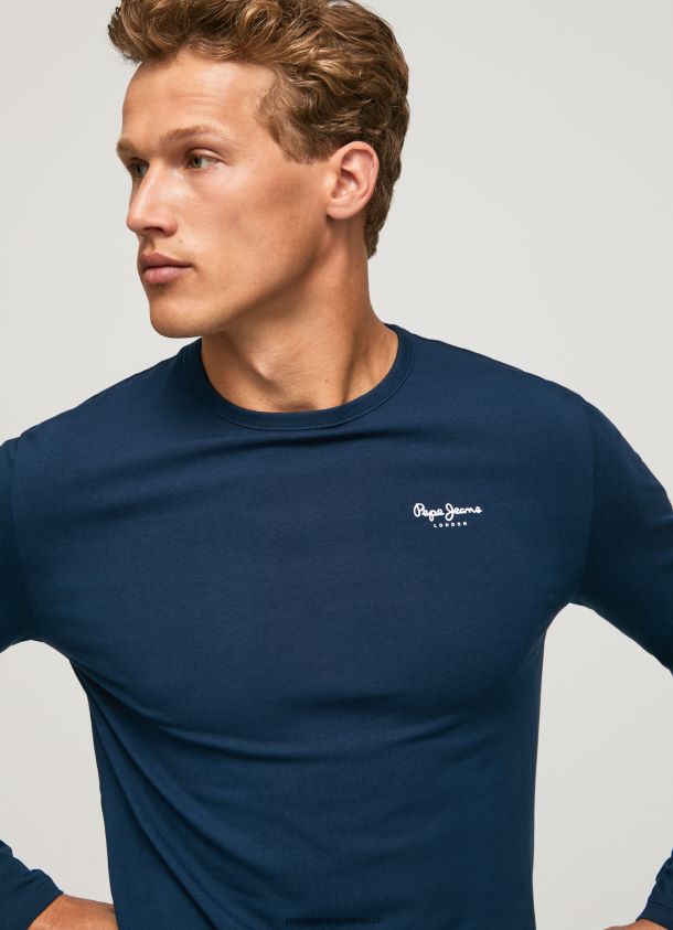 langärmliges T-Shirt aus Baumwolle Männer Pepe Jeans Marine 84XH6T1009