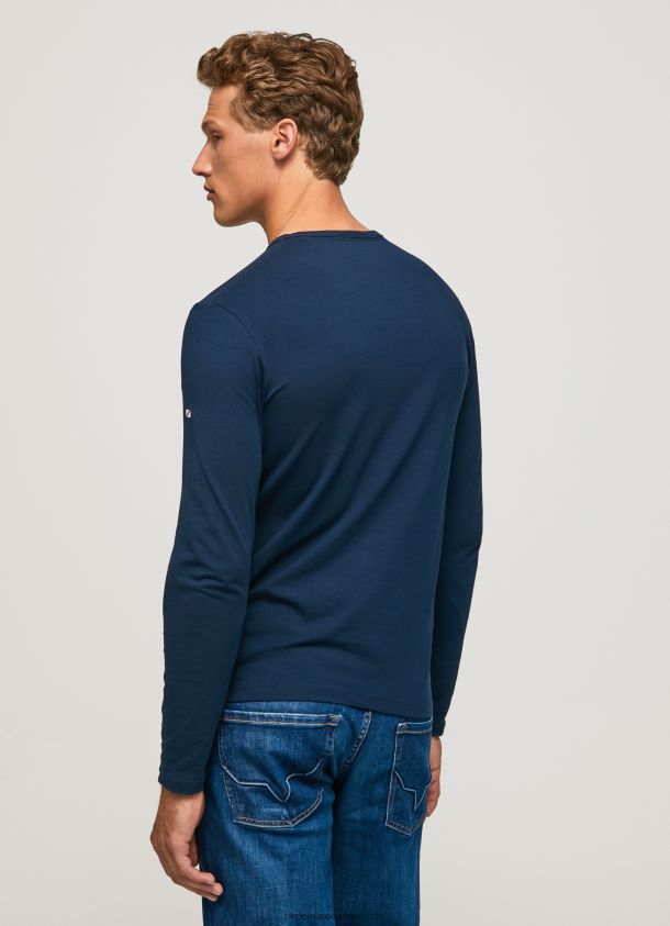 langärmliges T-Shirt aus Baumwolle Männer Pepe Jeans Marine 84XH6T1009