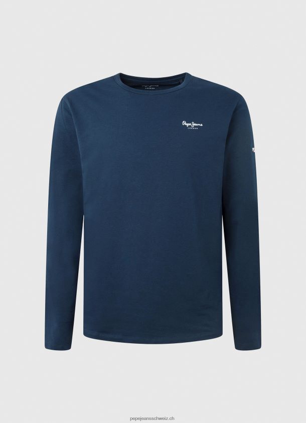 langärmliges T-Shirt aus Baumwolle Männer Pepe Jeans Marine 84XH6T1009