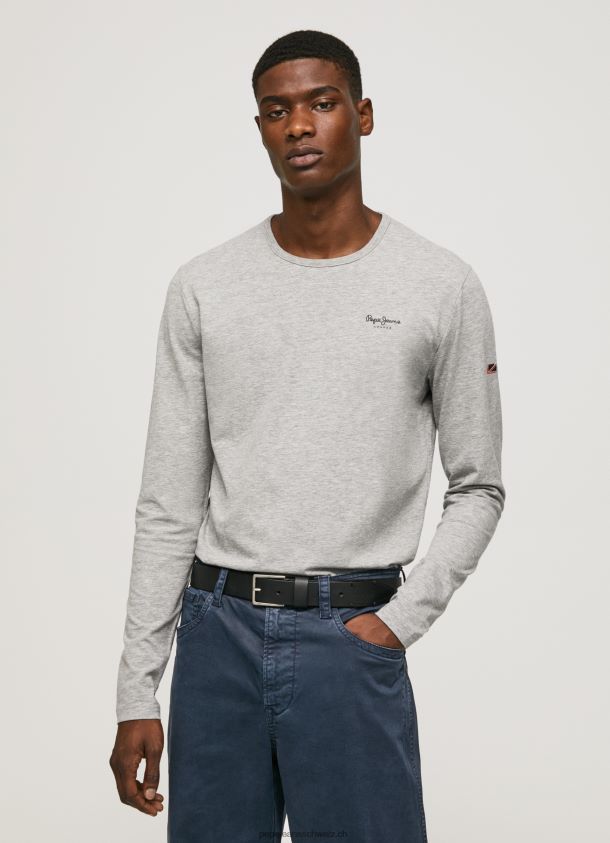 langärmliges T-Shirt aus Baumwolle Männer Pepe Jeans grau meliert 84XH6T1006