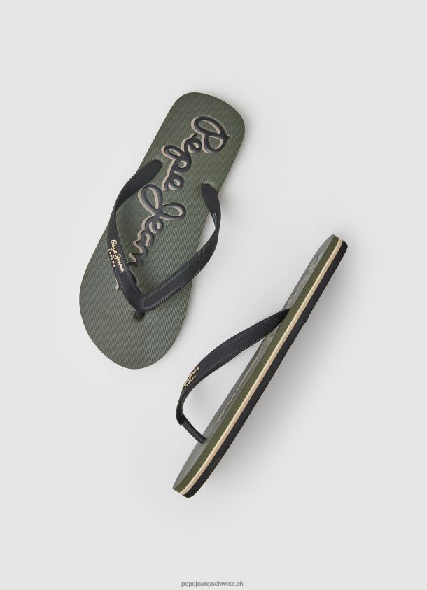 Bucht-Strandlogo-Strandflipflops Männer Pepe Jeans Armee 84XH6T1268