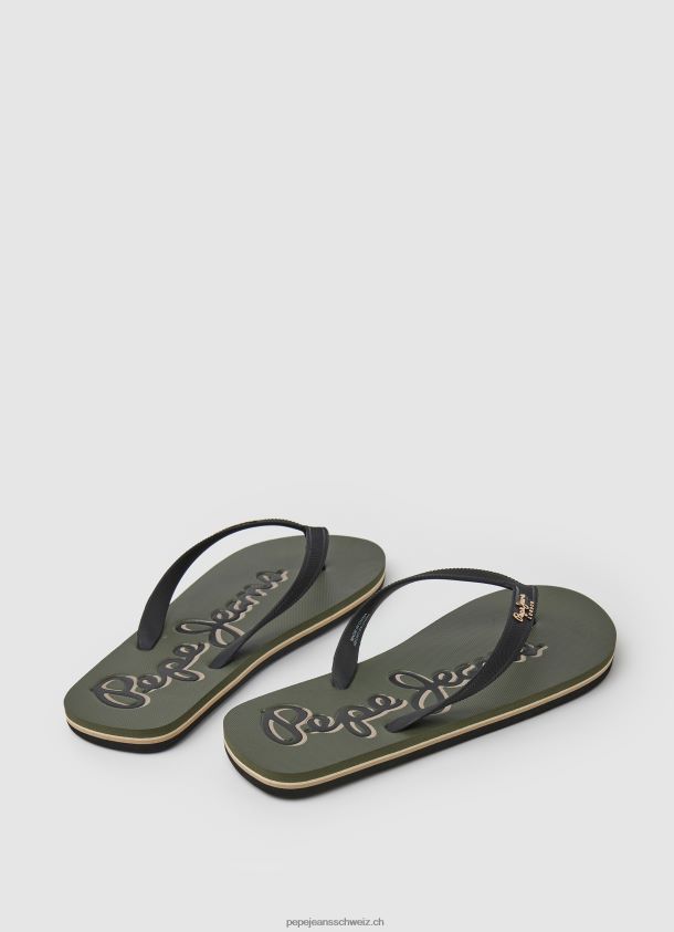 Bucht-Strandlogo-Strandflipflops Männer Pepe Jeans Armee 84XH6T1268