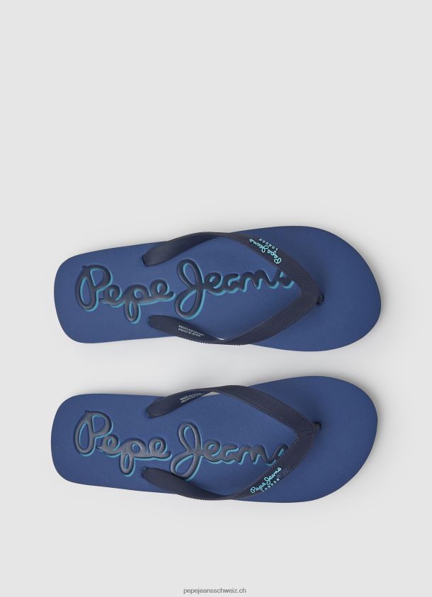 Bucht-Strandlogo-Strandflipflops Männer Pepe Jeans dunkler Jeansstoff 84XH6T1277