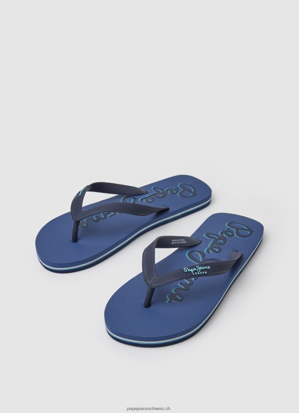 Bucht-Strandlogo-Strandflipflops Männer Pepe Jeans dunkler Jeansstoff 84XH6T1277