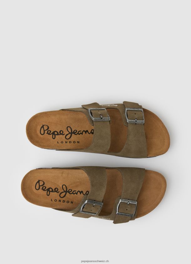 Sandalen aus Bio-Wildleder Männer Pepe Jeans khakigrün 84XH6T1278