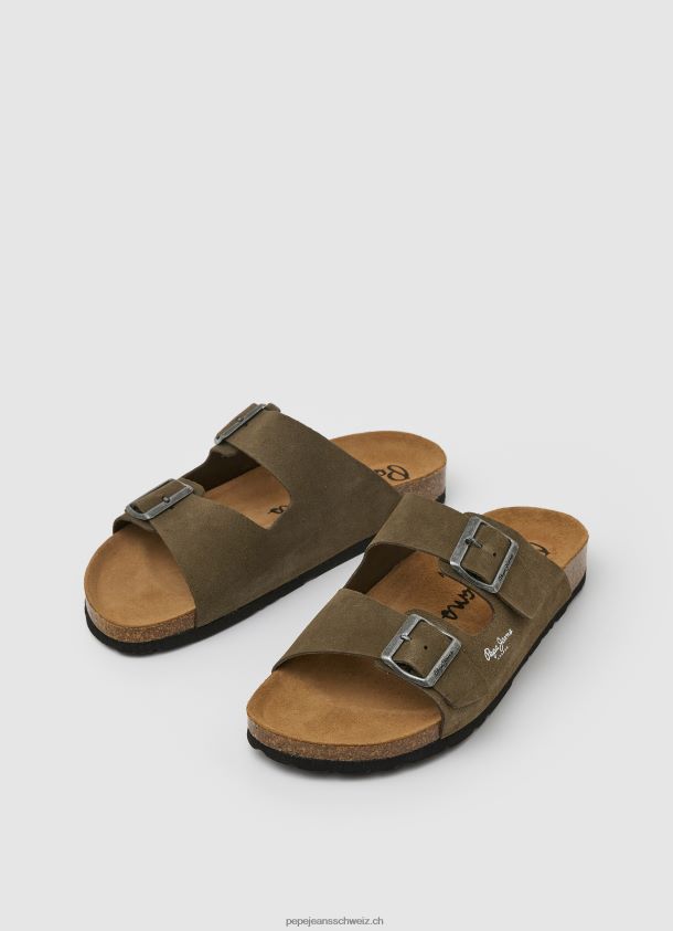 Sandalen aus Bio-Wildleder Männer Pepe Jeans khakigrün 84XH6T1278