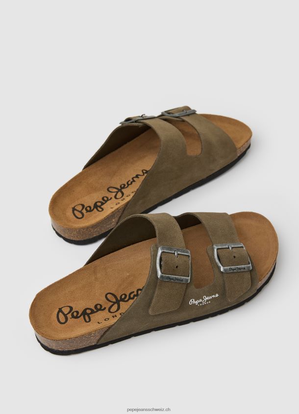 Sandalen aus Bio-Wildleder Männer Pepe Jeans khakigrün 84XH6T1278